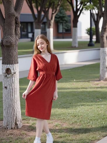 Simple&Opulence Women’s Summer Dresses 100% Linen Beach Sundress Nightgown Long Casual Lounge Sleep Dress with Pockets in Kuwait