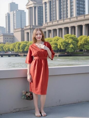 Simple&Opulence Women’s Summer Dresses 100% Linen Beach Sundress Nightgown Long Casual Lounge Sleep Dress with Pockets in Kuwait