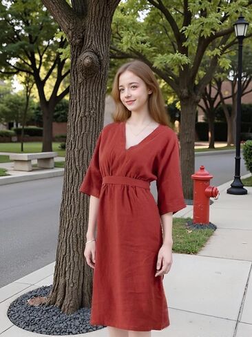 Simple&Opulence Women’s Summer Dresses 100% Linen Beach Sundress Nightgown Long Casual Lounge Sleep Dress with Pockets in Kuwait