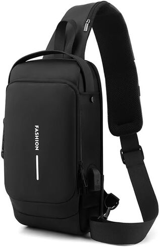 New Carbon Fiber Streamline Anti-Theft Sling Bag, USB Charging Sport Sling Sport Waterproof Anti Theft Shoulder Bag (Gold) in Saudi Arabia