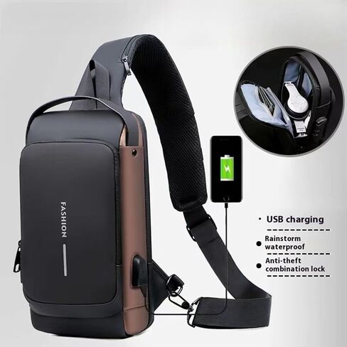 New Carbon Fiber Streamline Anti-Theft Sling Bag, USB Charging Sport Sling Sport Waterproof Anti Theft Shoulder Bag (Gold) in Saudi Arabia
