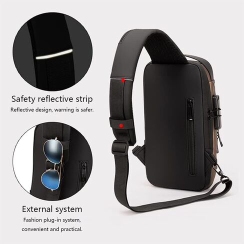New Carbon Fiber Streamline Anti-Theft Sling Bag, USB Charging Sport Sling Sport Waterproof Anti Theft Shoulder Bag (Gold) in Saudi Arabia