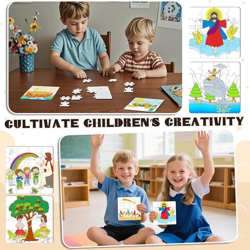 24 Pack Christian Easter Colly Bashles Jigsaw for Kids ، Jesus Easter Diy Paper Jigsaw for Jessy Sunday School Classrich in Kuwait