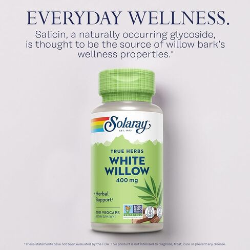 Solaray White Willow 400mg - كبسولات اللحاء البيضاء من الصفصاف - الدعم العشبي المهدئ للعافية والراحة مع الجليكوسيدات التي تحدث بشكل طبيعي - نباتي ، غير محلي ، ضمان 60 يومًا ، 100 سير ، 100 Vegcaps in Saudi Arabia