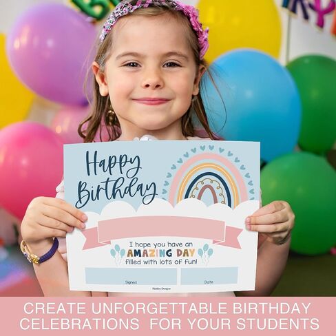 Birthday Certificates for Students – 25 Happy Birthday Classroom Awards for Kids, Classroom Supplies for Teachers, School Gifts, Retro Certificate Awards in Saudi Arabia