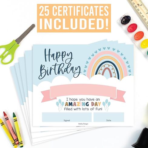 Birthday Certificates for Students – 25 Happy Birthday Classroom Awards for Kids, Classroom Supplies for Teachers, School Gifts, Retro Certificate Awards in Saudi Arabia