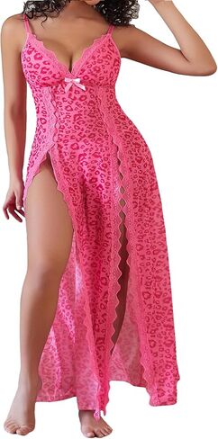 Hilinker Womens Plus Size Leopard Mesh Lingerie Dress Distlic in Saudi Arabia