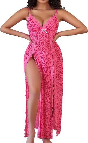 Hilinker Womens Plus Size Leopard Mesh Lingerie Dress Distlic in Saudi Arabia