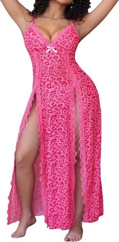 Hilinker Womens Plus Size Leopard Mesh Lingerie Dress Distlic in Saudi Arabia