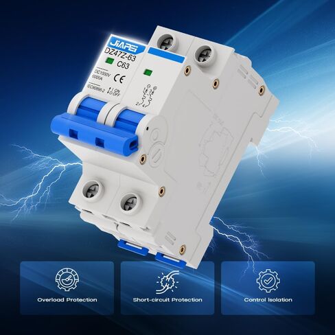 DC Miniature Circuit Breaker, 1000V 2 Pole 63 Amp Isolator for Solar PV System, Thermal Magnetic Trip DIN Rail Mount, C63 DC Disconnect Switch in Kuwait
