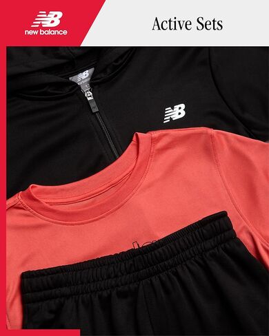 New Balance Boys' Sweatsuit - 3 Piece Fleece Pullover Hoodie, Sweat Shorts, T-Shirt - Athleisure Shorts Set for Boys (8-12), Size 8, Grey Orange in Saudi Arabia