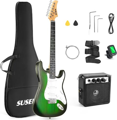 Susen 39"Inch Solid Full Size Electric Guitar Beginner Kit,Electric Guitar Starter Kit,S-S-S Pickups With 5W Amp,Strings, Pick,Tremolo Bar,Bag,Strip,Tuner.Cable,Blue in Saudi Arabia