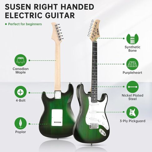 Susen 39"Inch Solid Full Size Electric Guitar Beginner Kit,Electric Guitar Starter Kit,S-S-S Pickups With 5W Amp,Strings, Pick,Tremolo Bar,Bag,Strip,Tuner.Cable,Blue in Saudi Arabia
