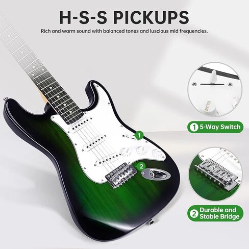Susen 39"Inch Solid Full Size Electric Guitar Beginner Kit,Electric Guitar Starter Kit,S-S-S Pickups With 5W Amp,Strings, Pick,Tremolo Bar,Bag,Strip,Tuner.Cable,Blue in Saudi Arabia