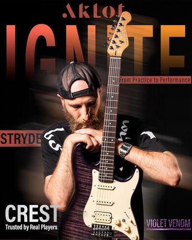Aklot Stryde Electric Guitar مع تقسيم الملف: رقبة القيقب المحمصة ، قمة رسومات القيقب اللهب ، Pickups HSS Ceramic ، مجموعة الغيتار المبتدئين مع 10W AMP ، حقيبة أزعج ، حزام ، اختيارات ، كتاب درس ، Violet Venom in Kuwait