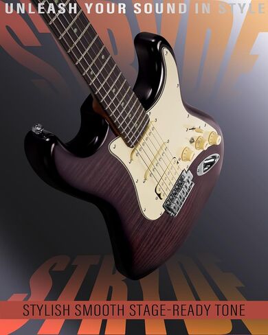 Aklot Stryde Electric Guitar مع تقسيم الملف: رقبة القيقب المحمصة ، قمة رسومات القيقب اللهب ، Pickups HSS Ceramic ، مجموعة الغيتار المبتدئين مع 10W AMP ، حقيبة أزعج ، حزام ، اختيارات ، كتاب درس ، Violet Venom in Kuwait