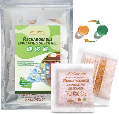 Adsorbco 20 غرام (15 حزمة) حزم هلام السيليكا - عبوات مجففة للتخزين ، امتصاصات الرطوبة القابلة لإعادة الاستخدام مع تغيير اللون ، البرتقالي إلى الأخضر ، للأطعمة ، الإلكترونيات ، المجوهرات ، الخزائن in Saudi Arabia