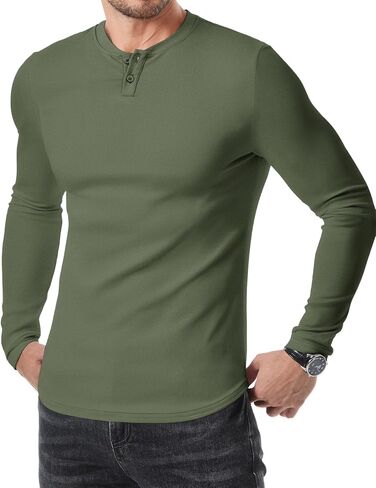 JMIERR Mens Muscle Slim Henley Shirt Button V-Neck Long Sleeve Gym Workout Athletic T Shirts in Saudi Arabia