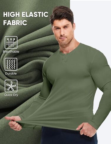 JMIERR Mens Muscle Slim Henley Shirt Button V-Neck Long Sleeve Gym Workout Athletic T Shirts in Saudi Arabia