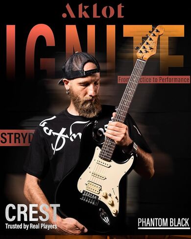 AKLOT Stryde Electric Guitar with Coil-Split: Roasted Maple Neck, Flame Maple Graphic Top, HSS Ceramic Pickups, Beginner Guitar Kit with 10W Amp, Gig Bag, Strap, Picks, Lesson Book, Violet Venom in Kuwait