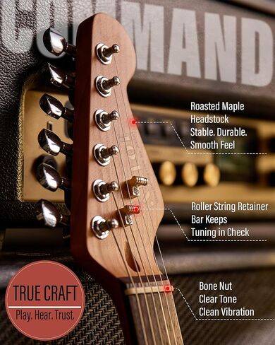 AKLOT Stryde Electric Guitar with Coil-Split: Roasted Maple Neck, Flame Maple Graphic Top, HSS Ceramic Pickups, Beginner Guitar Kit with 10W Amp, Gig Bag, Strap, Picks, Lesson Book, Violet Venom in Kuwait