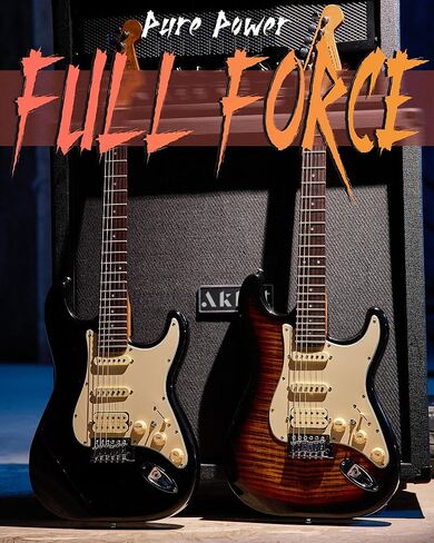 AKLOT Stryde Electric Guitar with Coil-Split: Roasted Maple Neck, Flame Maple Graphic Top, HSS Ceramic Pickups, Beginner Guitar Kit with 10W Amp, Gig Bag, Strap, Picks, Lesson Book, Violet Venom in Kuwait