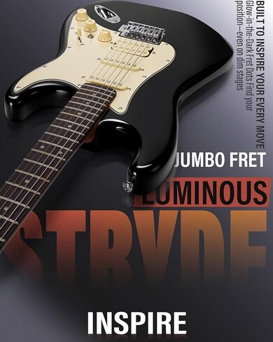 AKLOT Stryde Electric Guitar with Coil-Split: Roasted Maple Neck, Flame Maple Graphic Top, HSS Ceramic Pickups, Beginner Guitar Kit with 10W Amp, Gig Bag, Strap, Picks, Lesson Book, Violet Venom in Kuwait