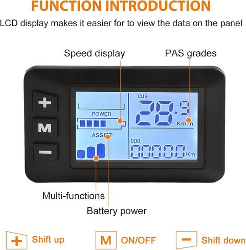 5Pins Electric Bike LCD Display Meter, 24V 36V 48V E Bike Control Panel For Handlebars Approximately Φ22.2mm / Φ0.87in, Waterproof Connector, No.2 Communication Protocol in Kuwait