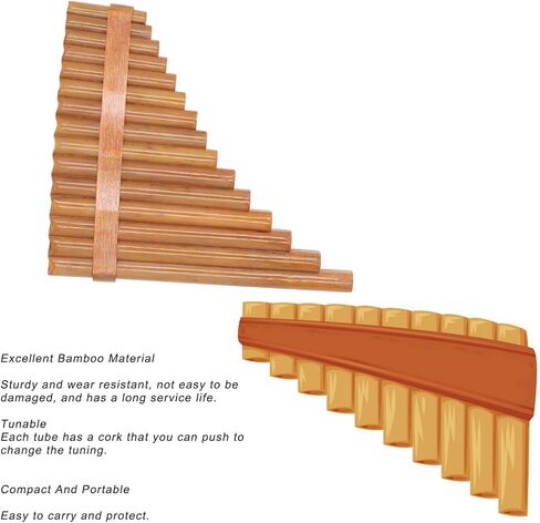 G Key Pan Flute ، 15 Pipes Musical Musical Musical Bamboo Panpipe مع إكسسوارات لتسجيل موسيقى الأداء المسرحي (اليد اليمنى) in Kuwait