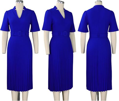 HuiSiFang Women's Elegant Pleated Dress Dressy Short Sleeve Elegant Formal A Line Dresses with Belt in Kuwait
