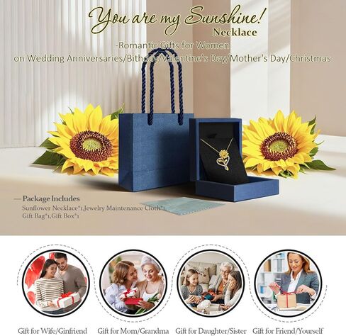 Mothers Day and Valentines Day Gifts for Wife, 18K Gold Plated Sunflower Necklace for Women Anniversary Gifts, You Are My Sunshine Pendant Birthday Gifts for Girlfriend Grandma Mom Daughter in Saudi Arabia