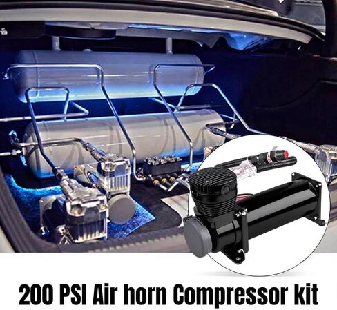 3/8NPT Heavy Duty 200 PSI Air horn Compressor kit with 1/4NPT Converter head and Oil water separator, Fittings for 12V Cars/Train/Truck,Air Suspension horn Compressor SILVER in Saudi Arabia