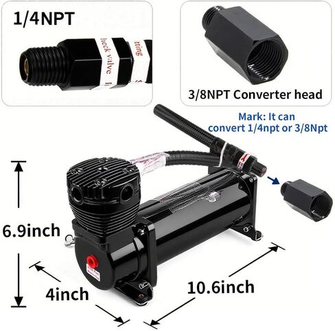 3/8NPT Heavy Duty 200 PSI Air horn Compressor kit with 1/4NPT Converter head and Oil water separator, Fittings for 12V Cars/Train/Truck,Air Suspension horn Compressor SILVER in Saudi Arabia