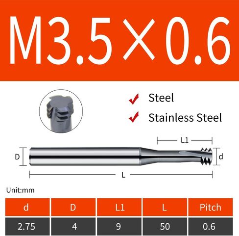 Metric Thread Milling Cutter Solid Carbide for Stainless Steel (5pcs M2×0.4) in Kuwait