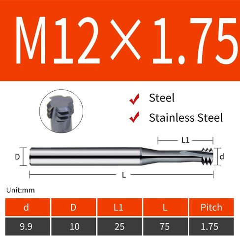 Metric Thread Milling Cutter Solid Carbide for Stainless Steel (5pcs M2×0.4) in Kuwait