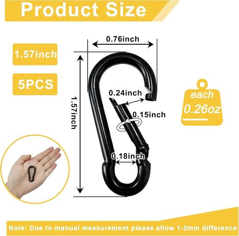 الربيع المفاجئة الخطاف الأسود carabiner ， أداة Sunxer Small Carabiner Clip Clip 1.57 بوصة 5 PCs in Kuwait