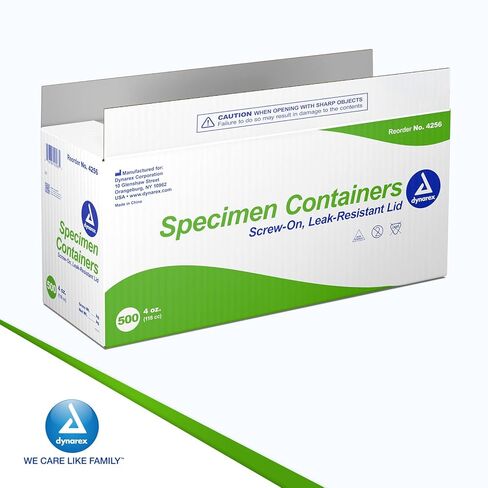 حاويات عينة Dynarex 4256 ، كوب عينة 4 أوقية معبأة ، مع تعبئة السائبة مع غطاء المسمار المقاوم للتسرب ، حزمة 500 in Saudi Arabia