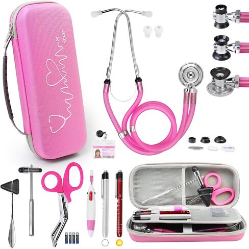 Scian 13 Pcs Stethoscope Case Kits, Supplies Inclued, Perfect Nurse Gift Stethoscope Holder for Nurse Medical Student, Pink Portable First Aid Kit Bag with Medical Scissor, Nurse Accessories for Work in Kuwait