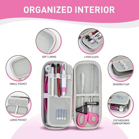 Scian 13 Pcs Stethoscope Case Kits, Supplies Inclued, Perfect Nurse Gift Stethoscope Holder for Nurse Medical Student, Pink Portable First Aid Kit Bag with Medical Scissor, Nurse Accessories for Work in Kuwait