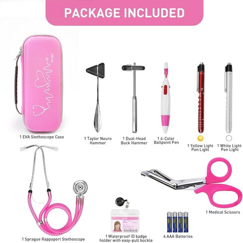 Scian 13 Pcs Stethoscope Case Kits, Supplies Inclued, Perfect Nurse Gift Stethoscope Holder for Nurse Medical Student, Pink Portable First Aid Kit Bag with Medical Scissor, Nurse Accessories for Work in Kuwait