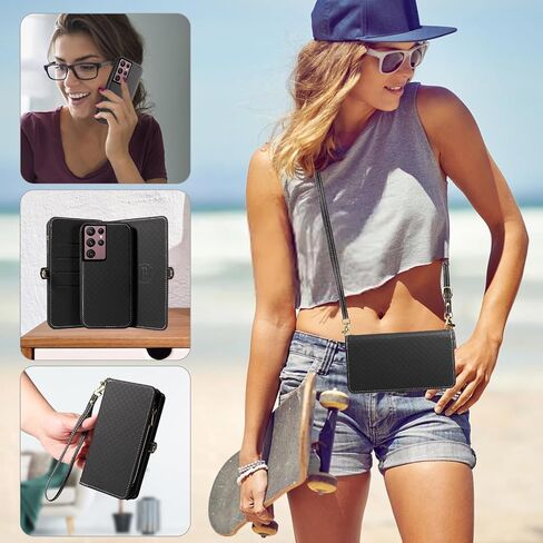 ASUWISH PHONE CASE لـ SAMSUNG GALAXY S22 ULTRA 5G SHIPPER WALLET COLLE القابلة للفصل مع حامي الشاشة الزجاجية المحفورة حامضة حزام حزام in Saudi Arabia