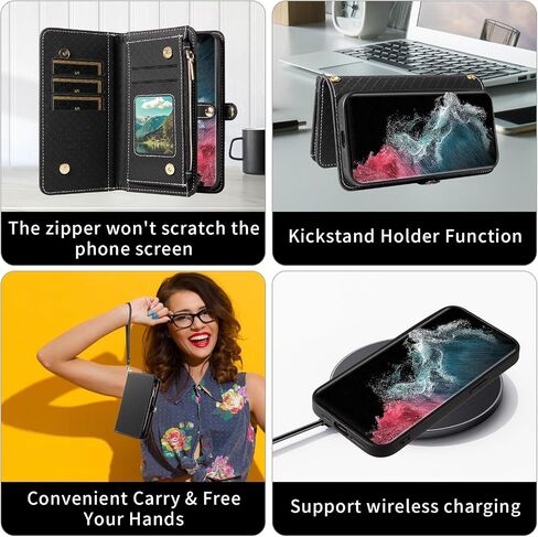 ASUWISH PHONE CASE لـ SAMSUNG GALAXY S22 ULTRA 5G SHIPPER WALLET COLLE القابلة للفصل مع حامي الشاشة الزجاجية المحفورة حامضة حزام حزام in Saudi Arabia