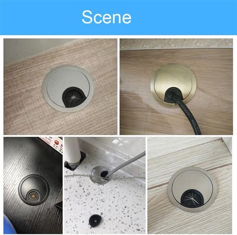 Desk Hole Cover Table Cable Grommet, 2pc Wire Hole Cover 60mm Zinc Alloy Round Table Hole Outlet Port Computer Desk Cable Grommet Line Holder Box Furniture Hardware(Black)(Black) in Saudi Arabia