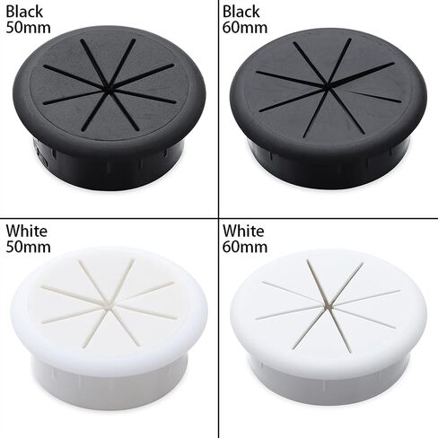 Desk Hole Cover Table Cable Grommet, 2pc Desk Cord Grommet Flexible Silicone Cable Hole Cover Wire Organizer Cable Pass Through Round Gasket Wiring Protective(Black,50mm)(White,50mm) in Saudi Arabia