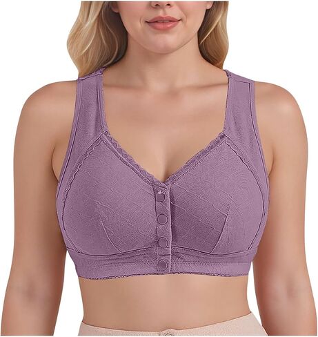Plus Size Bras for Older Women Front Closure Wireless Push Up Bras Everyday Wirefree Comfortable Sleep Bralettes in Kuwait