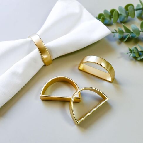 Cuff Brushed Gold Napkin Rings Set of 4, Modernist Napkin Ring Holder for Wedding, Banquet, Metallic Adornment for Table Settings, Glossy Serviette Buckles Decor (Semicircle) in Kuwait