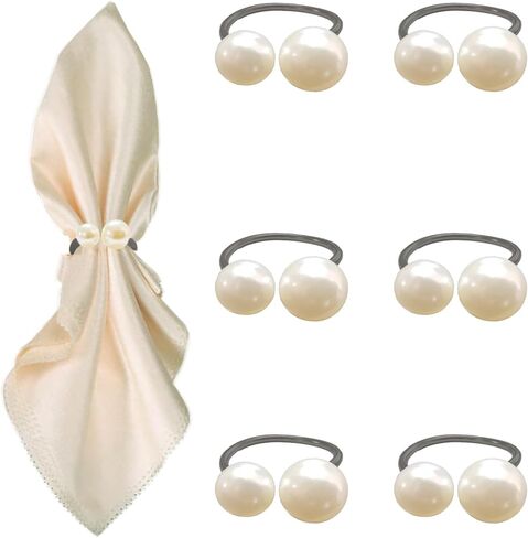 6 Pcs Gold Napkin Rings - Pearl Napkin Rings,Metal Napkin Ring for Table Settings Wedding Christmas Party Dinner Table in Kuwait