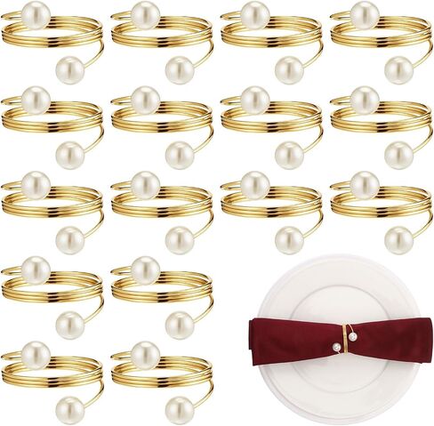 Elegant Pearl Napkin Rings, 50 Pcs Stylish Gold Napkin Ring, Delicate White&Gold Beaded Serviette Buckles for Wedding Thanksgiving Christmas Family Gathering Birthday Banquet Party Table Supplies in Saudi Arabia