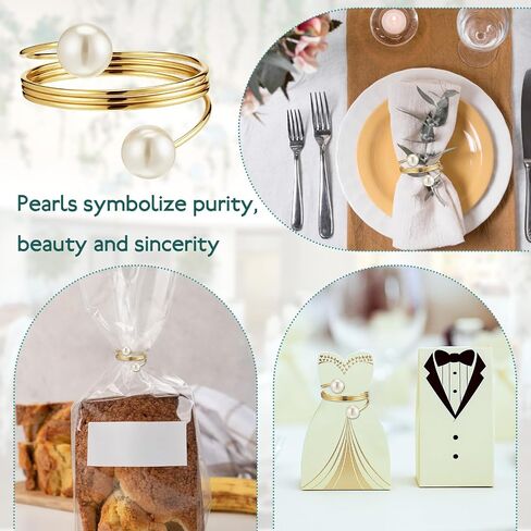 Elegant Pearl Napkin Rings, 50 Pcs Stylish Gold Napkin Ring, Delicate White&Gold Beaded Serviette Buckles for Wedding Thanksgiving Christmas Family Gathering Birthday Banquet Party Table Supplies in Saudi Arabia