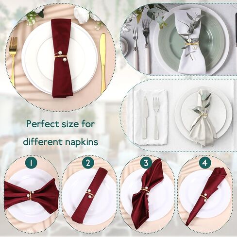 Elegant Pearl Napkin Rings, 50 Pcs Stylish Gold Napkin Ring, Delicate White&Gold Beaded Serviette Buckles for Wedding Thanksgiving Christmas Family Gathering Birthday Banquet Party Table Supplies in Saudi Arabia
